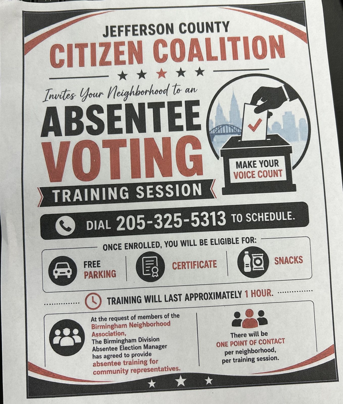 Absentee Volunteer Training flyer